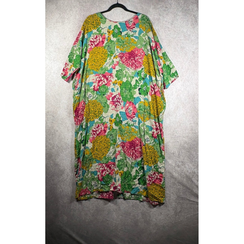 Ximo Kaftan Dress Womens L Multicolor Floral Maxi Boho Oversized Pockets Cotton